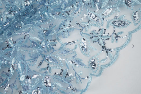 Babyblau Bestickter Tüll Stoff 10€ je Meter