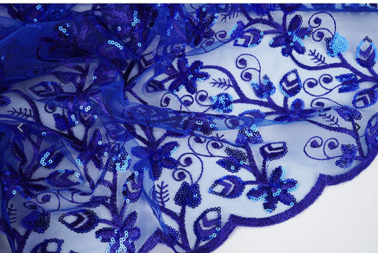 Royal Blau Bestickter Tüll Stoff 10€ je Meter