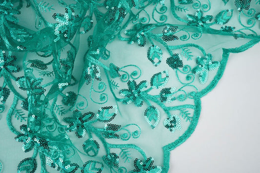 Türkis Bestickter Tüll Stoff 10€ je Meter